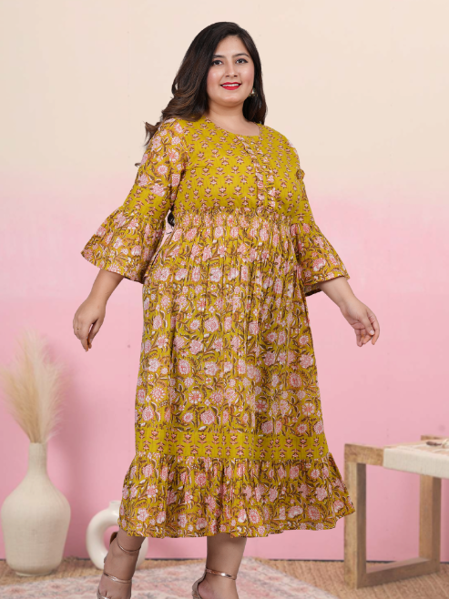 womens embroidered floral printed a line kurta pink