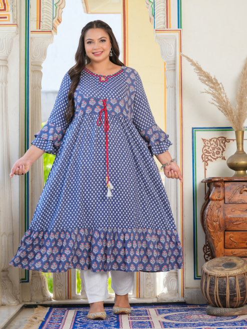 womens grey floral printed anarkali kurti grey