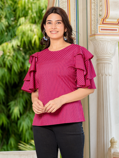 Fashion Plus Store Women's Viscose Rayon Stripe Print Straight Top