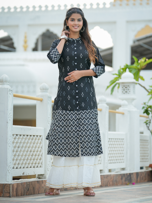 Cotton Ikat Printed A-line Kurta