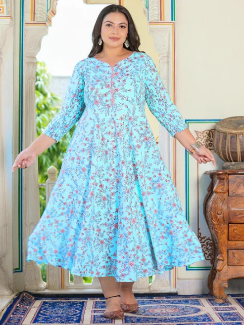 Floral Printed Stretchable Maternity Wear Anarkali Dress