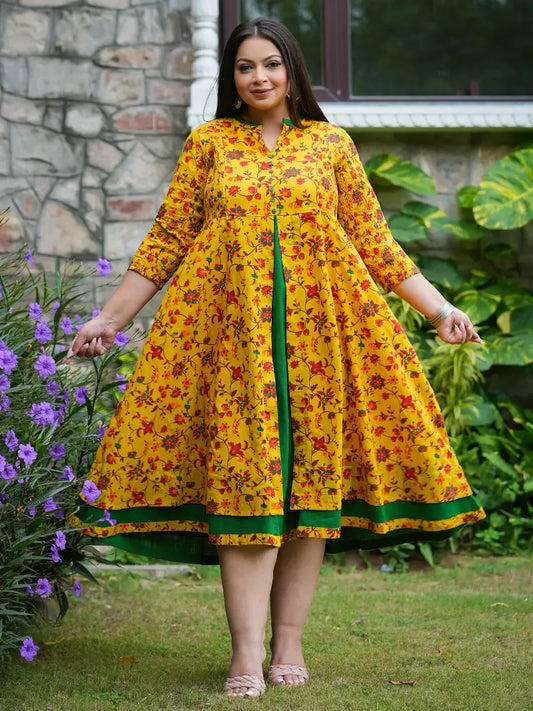 Stretchable Maternity Wear Floral Printed Anarkali Dress