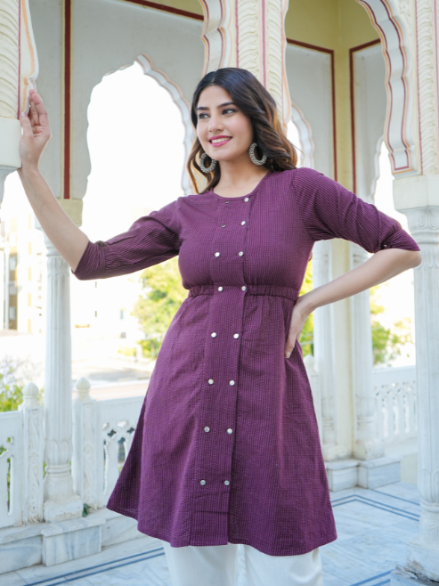 Kantha Cotton Stripes Printed Regular Tunic