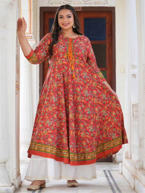 Fashion Plus Store Women's Rayon Relaxed Fit Anarkali 's Floral Printed Kurta