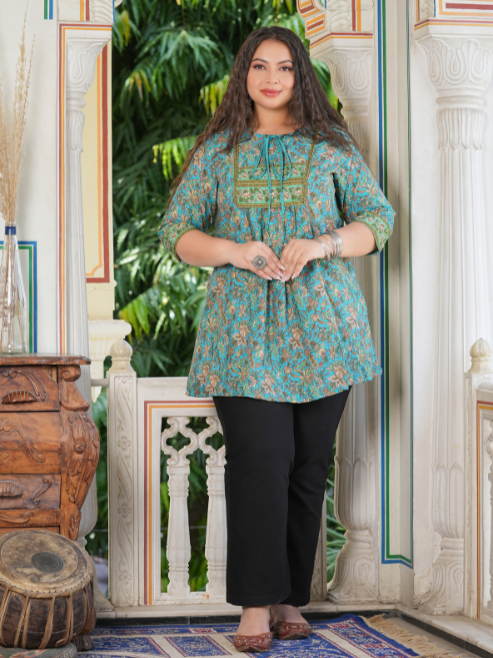 Rayon Geometrical Printed Short Kurti