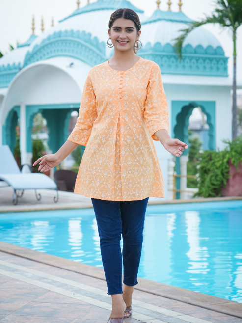 Cotton Floral Printed Short Kurti