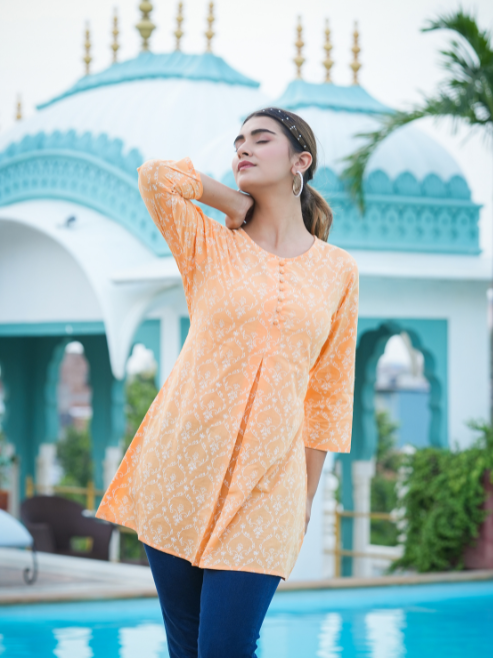 Cotton Floral Printed Short Kurti