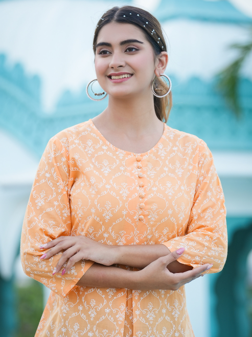 Cotton Floral Printed Short Kurti