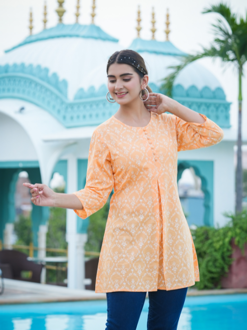 Cotton Floral Printed Short Kurti