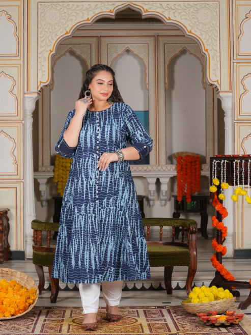 Cotton Blend Printed Anarkali Kurta