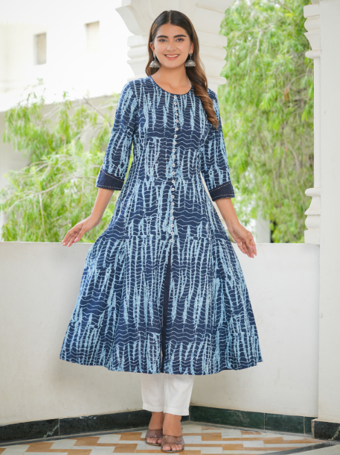 Cotton Blend Printed Anarkali Kurta
