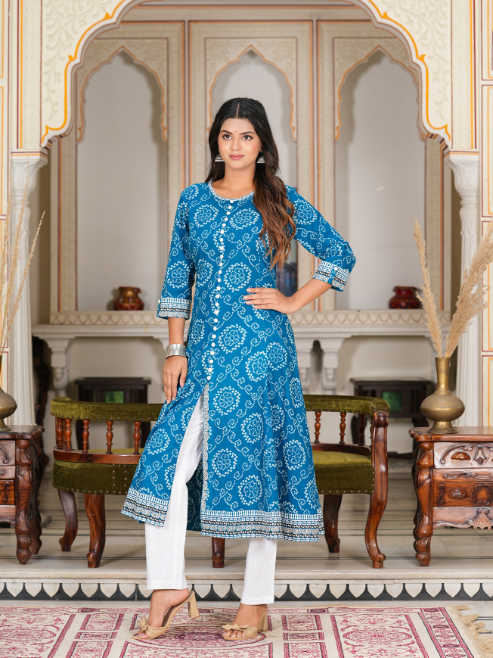 Bandhni Print Flared Kurta