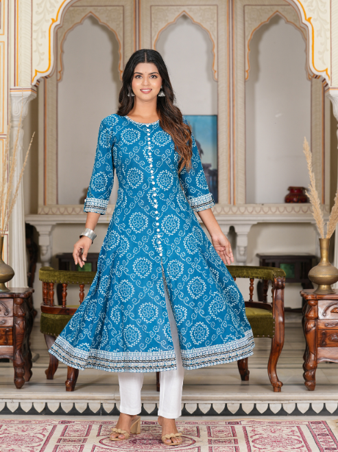Bandhni Print Flared Kurta
