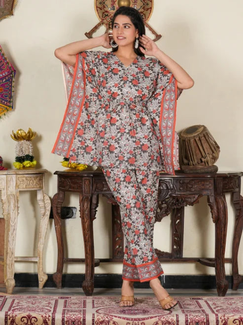 Multi Floral Printed Kaftan Co-ord Set