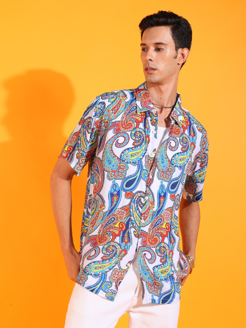 Fashion Plus StoreMen's Polyester Abstract Printed Regular Shirt (Multi)