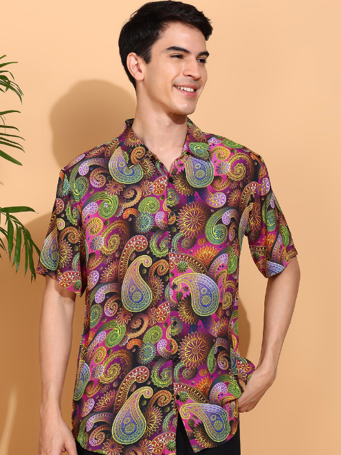 Fashion Plus StoreMen's Polyester Floral Printed Regular Shirt (Multi)