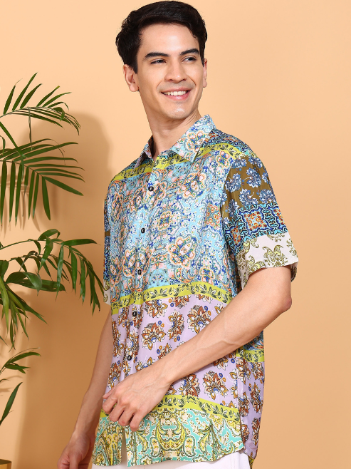 Fashion Plus Store Men's Polyester Geometrical Printed Regular Shirt (Multi)