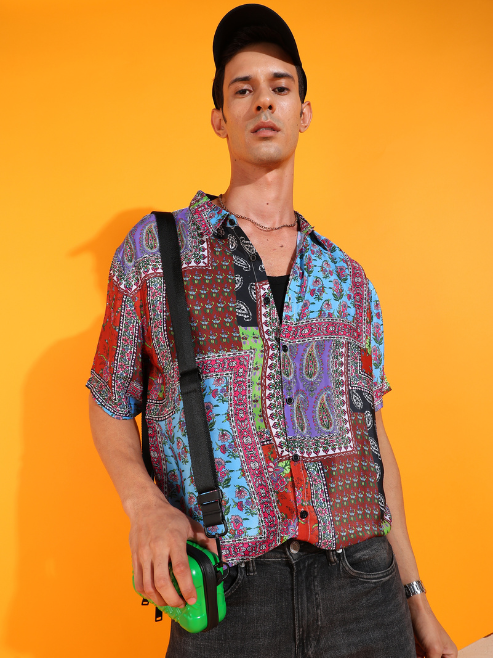 Fashion Plus StoreMen's Polyester Buti Printed Regular Shirt (Multi)