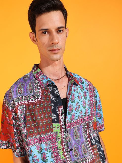 Fashion Plus Store Men's Polyester Abstract Printed Regular Shirt (Multi)