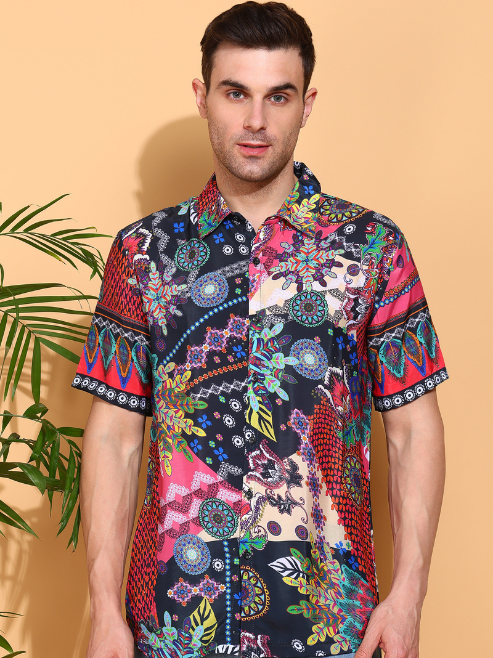 Fashion Plus Store Men's Polyester Tropical Printed Regular Shirt