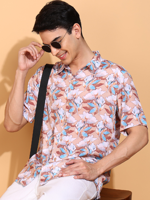 Fashion Plus StoreMen's Polyester Floral Printed Regular Shirt (Multi)