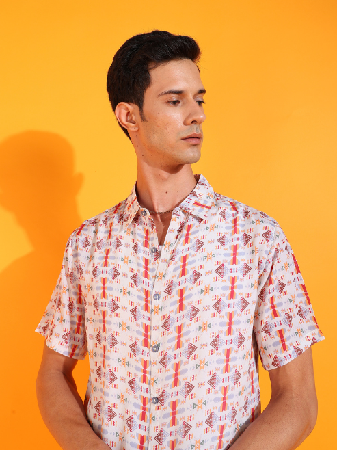 Fashion Plus StoreMen's Polyester Geometrical Printed Regular Shirt (Multi)