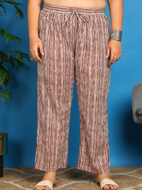 FASHION PLUS STORE Women’s Pure Cotton A-line Floral Print Kurta with Striped Pant & Dupatta V-Neck, 3/4 Sleeves