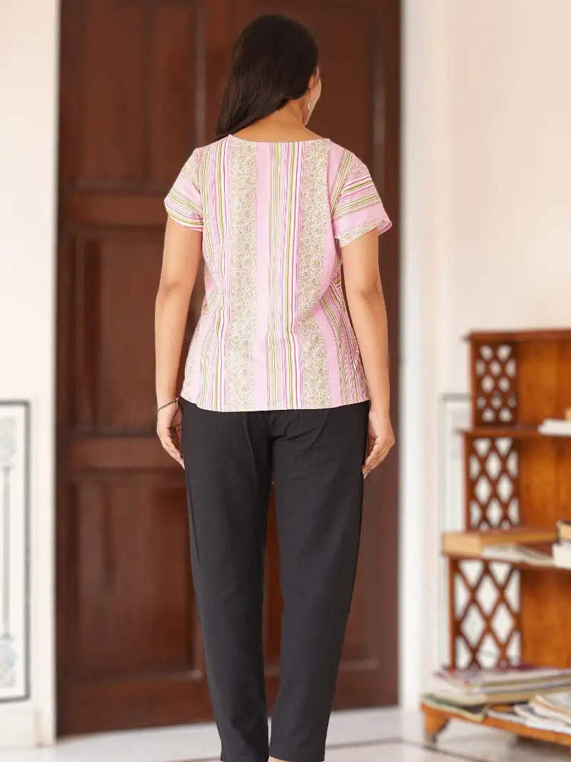 Rayon Staple Waist Length Over Lap Sleeve Digital Printed Top