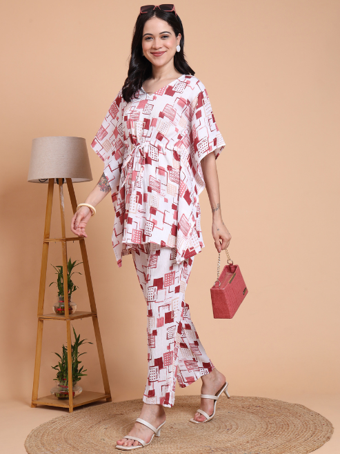 Geomatrical Printed Kaftan Night Suit