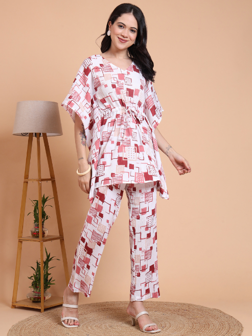 Geomatrical Printed Kaftan Night Suit