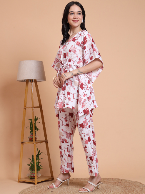 Geomatrical Printed Kaftan Night Suit