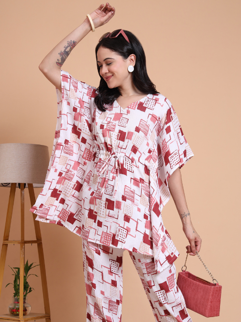 Geomatrical Printed Kaftan Night Suit