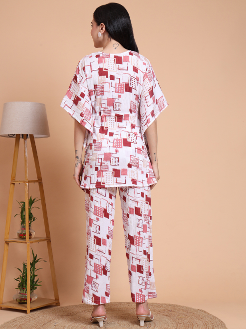 Geomatrical Printed Kaftan Night Suit