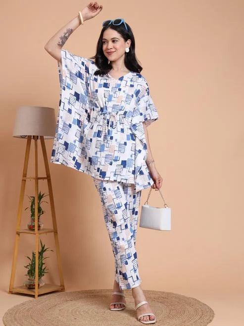 Geomatrical Printed Kaftan Night Suit
