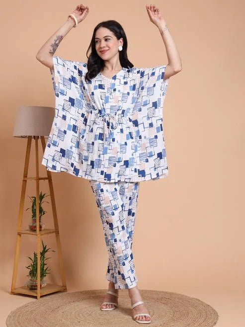 Geomatrical Printed Kaftan Night Suit