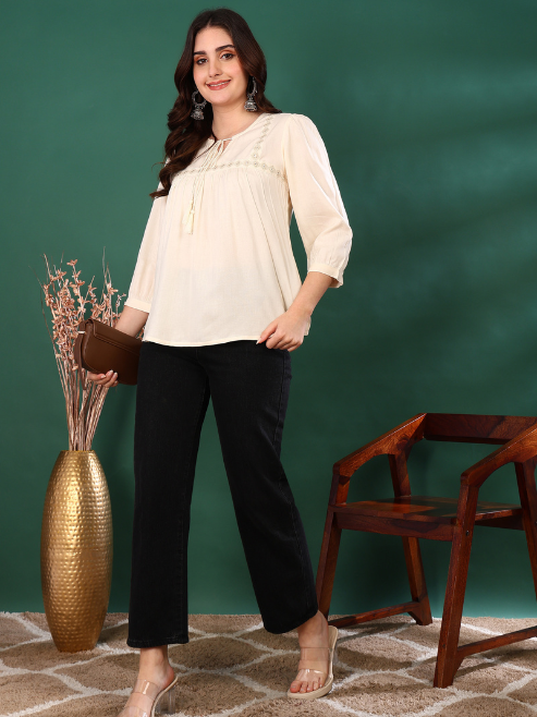 Plus Size Cotton Embroidered Top