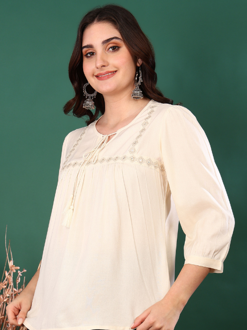 Plus Size Cotton Embroidered Top