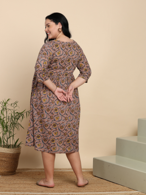 Fashion Plus Store Women’s Cotton Maternity Dress, Round Neck, 3/4 Sleeves  (Muave)