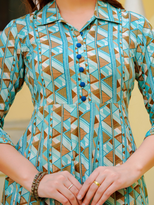 Fashion Plus Store Women's Geomatrical Printed Anarkali Kurti