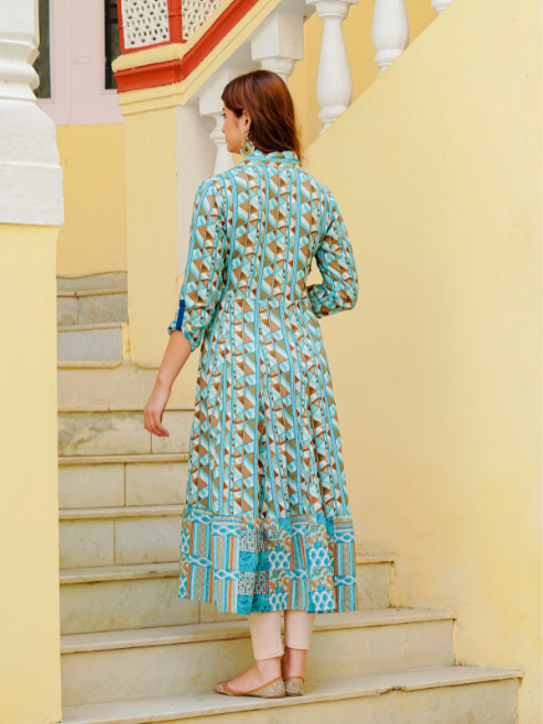 Fashion Plus Store Women's Geomatrical Printed Anarkali Kurti