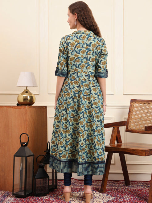 Cotton Floral Printed Anarkali Kurta (MAROON)