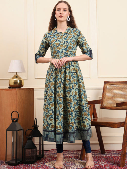 Cotton Floral Printed Anarkali Kurta (MAROON)