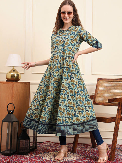 Cotton Floral Printed Anarkali Kurta (MAROON)