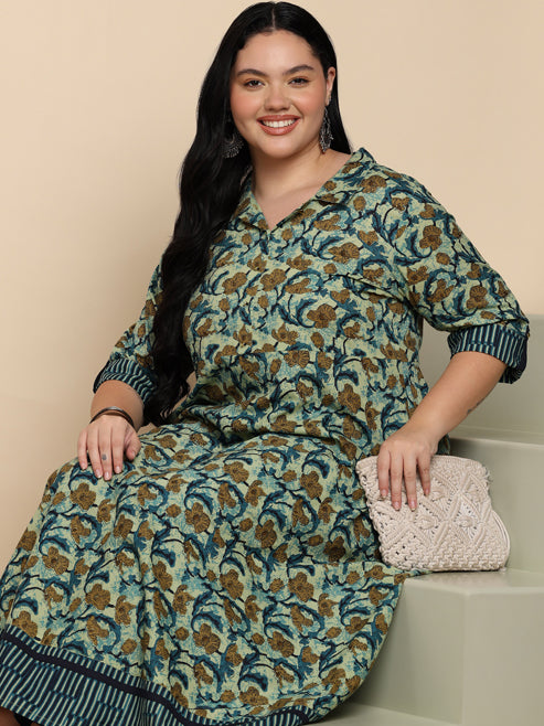 Cotton Floral Printed Anarkali Kurta (MAROON)