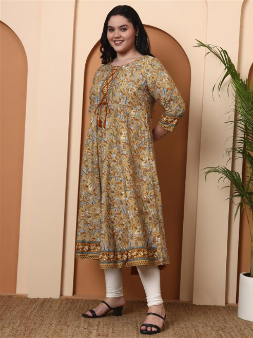 Fashion Plus Store Women's Rayon Relaxed Fit Anarkali 's Floral Printed Kurta
