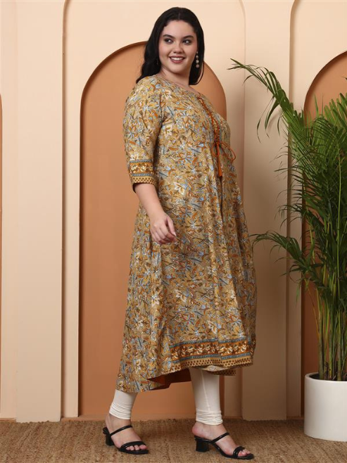 Fashion Plus Store Women's Rayon Relaxed Fit Anarkali 's Floral Printed Kurta