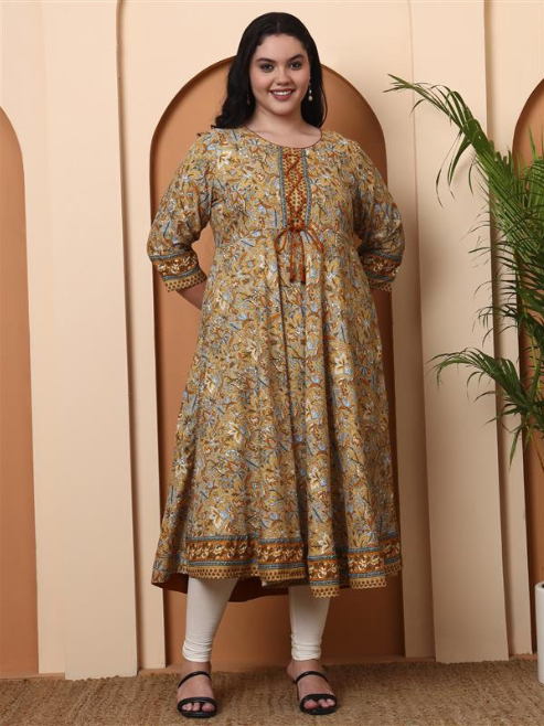 Fashion Plus Store Women's Rayon Relaxed Fit Anarkali 's Floral Printed Kurta