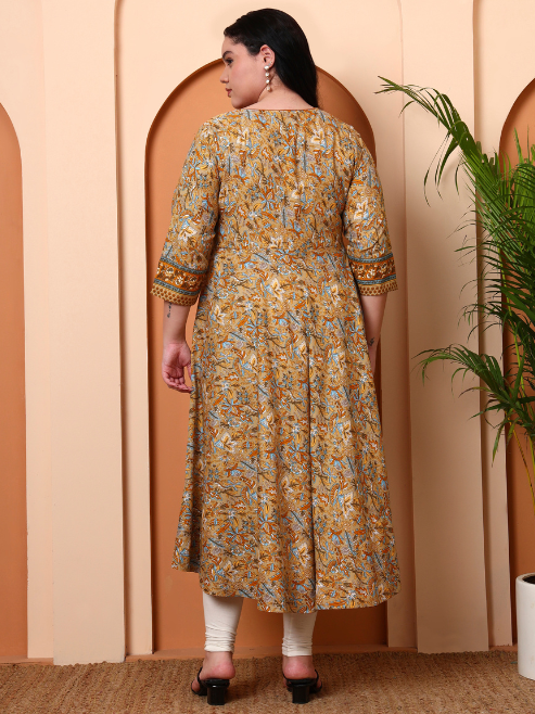 Fashion Plus Store Women's Rayon Relaxed Fit Anarkali 's Floral Printed Kurta