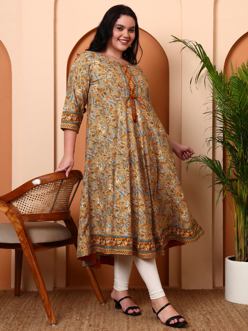 Fashion Plus Store Women's Rayon Relaxed Fit Anarkali 's Floral Printed Kurta