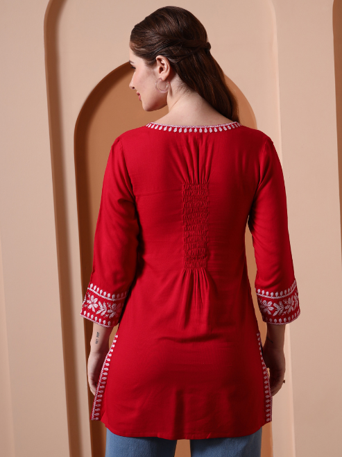 Fashion Plus Store Women’s Rayon Kurti with Printed Chikankari (Black)